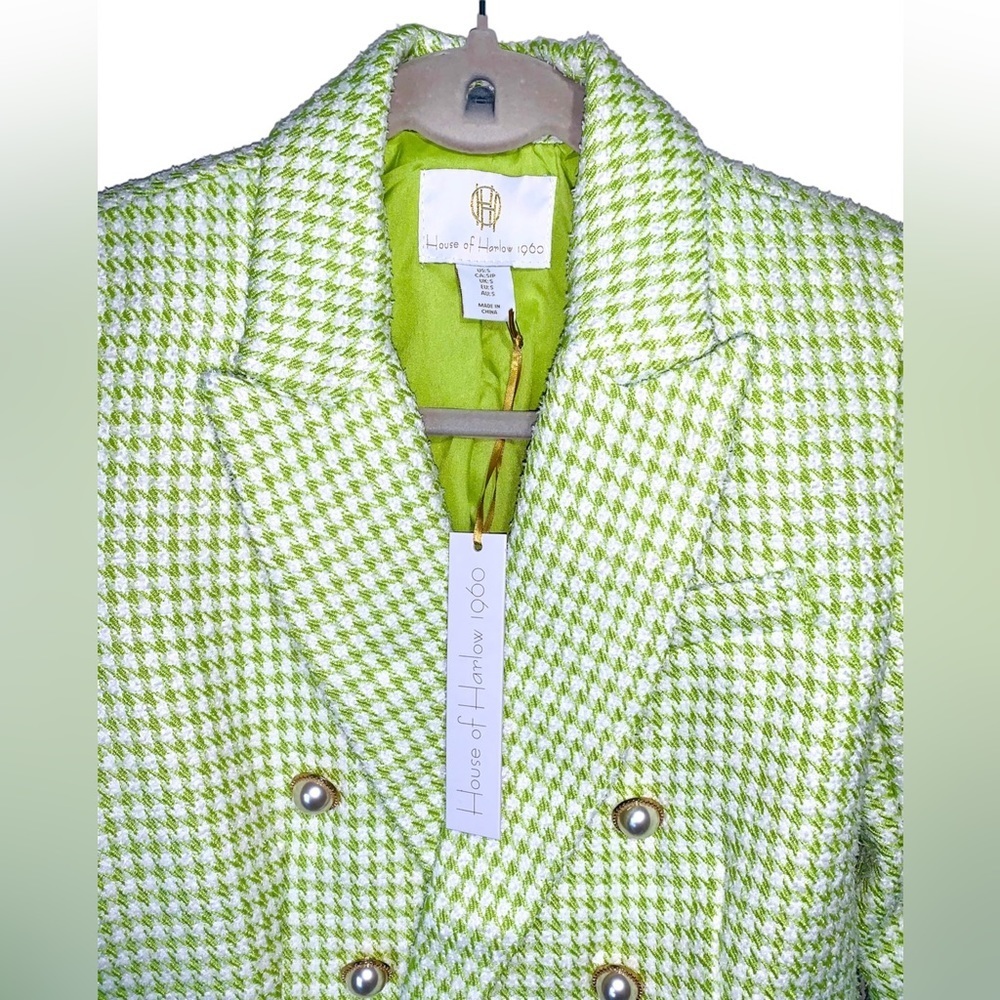 NWT House of Harlow 1960 Lime Green Houndstooth Blazer - Size Small - Picture 3 of 13